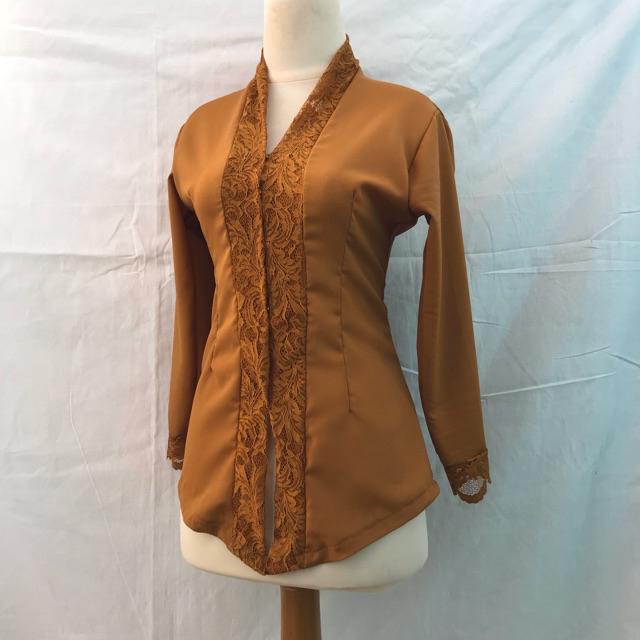 [COD] Kebaya | Kebaya bali | Kebaya kartini mix brokat | Kebaya encim modern | Kebaya wisuda-Coklat tembaga
