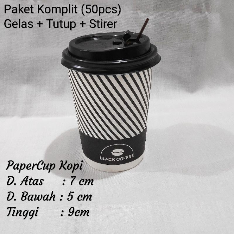 PaperCup+Tutup+sedotan  9 oz (isi 50pcs), Gelas Kertas ,Paper Cup Kopi, Papercup