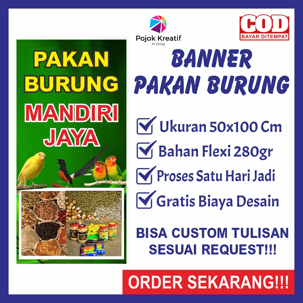 Banner Bener Baner Spanduk Sepanduk Backdrop Plang Promosi Usaha Jual Jualan Pakan Burung Ukuran 50x