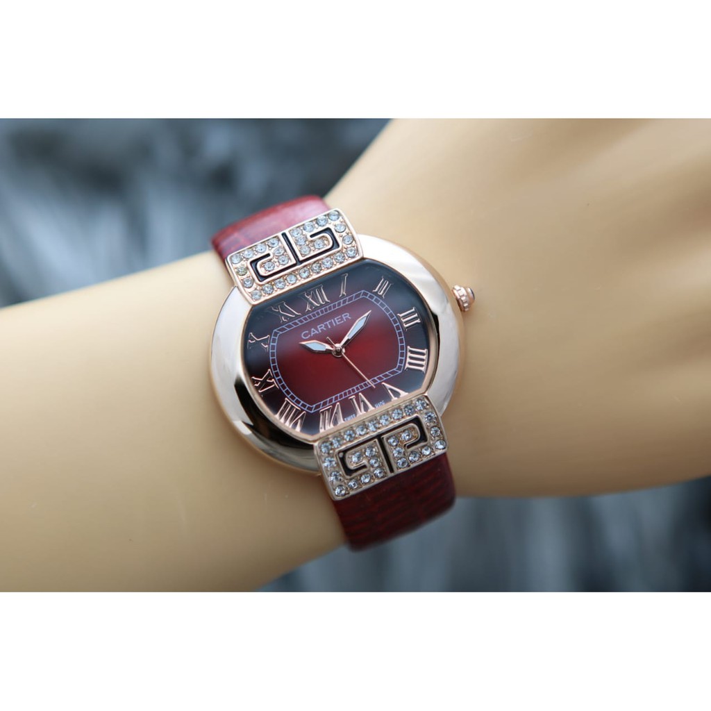 Jam Tangan Wanita Cewek Analog Fashion New Model Best Seller Cartier Premium Tali Kulit