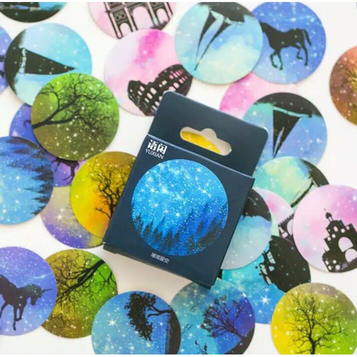 

50pcs aesthetic stiker box Starry Sky lucu utk dekorasi scrapbook/album