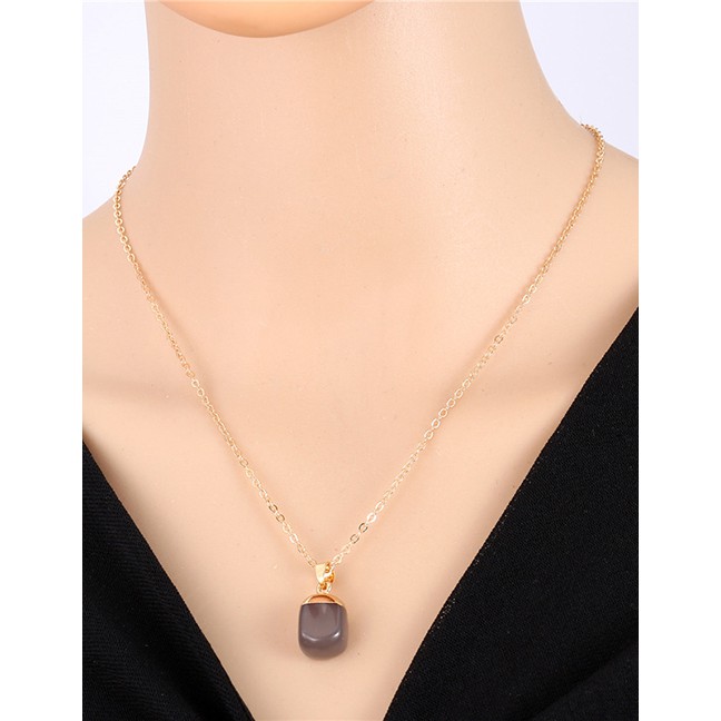 LRC Kalung Fashion Brown Imitation Natural Stone Geometric Resin Necklace F63890