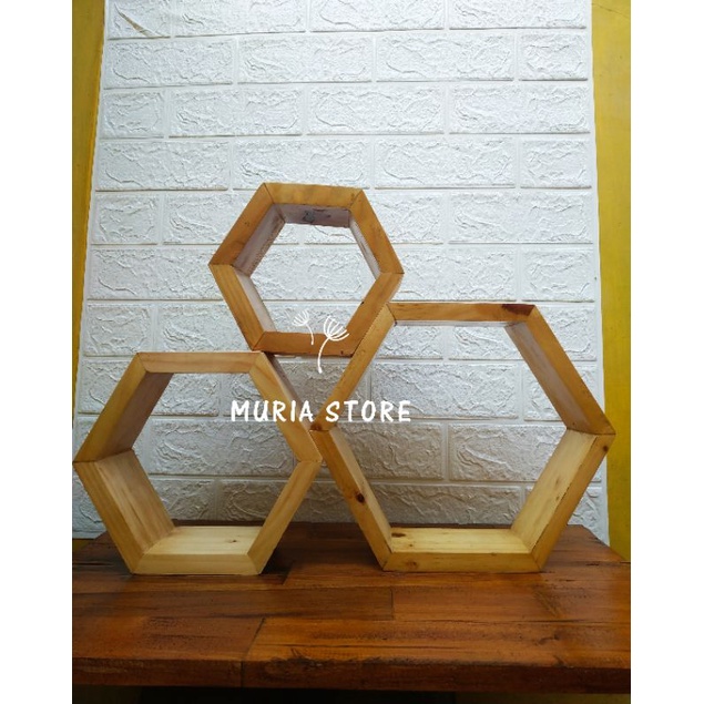 Rak Dinding Hexagonal Kayu Minimalis