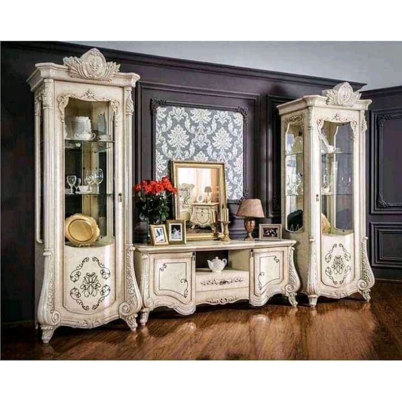 bufet tv jati mewah/set bufet tv pisah ukir jepara(Free ongkir sejawa)