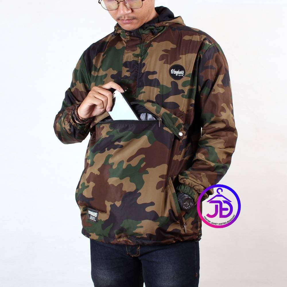 Jaket Pria Loreng Camo Army / Jaket Hoodie Outdoor Pria / Jaket Cagoule Kantong Doraemon