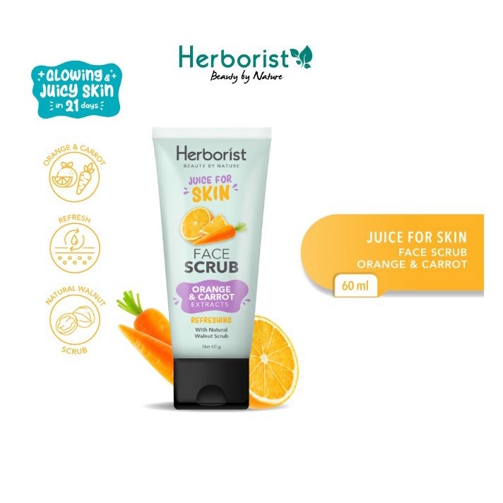 Bisa COD - Herborist Juice For Skin FACE SCRUB Series / Raspberry &amp; Tomato | Orange &amp; Carrot | Apple &amp; Broccoli