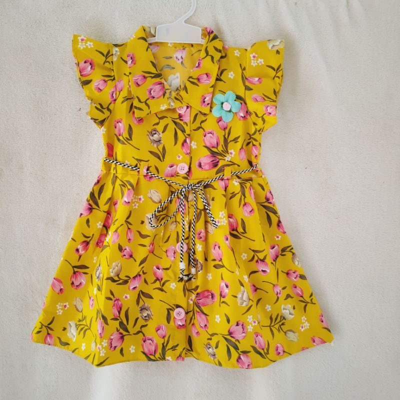 Dress anak usia pakai 1 2 tahun motif tulip kancing fatonah shop ( dress kancing tulip )