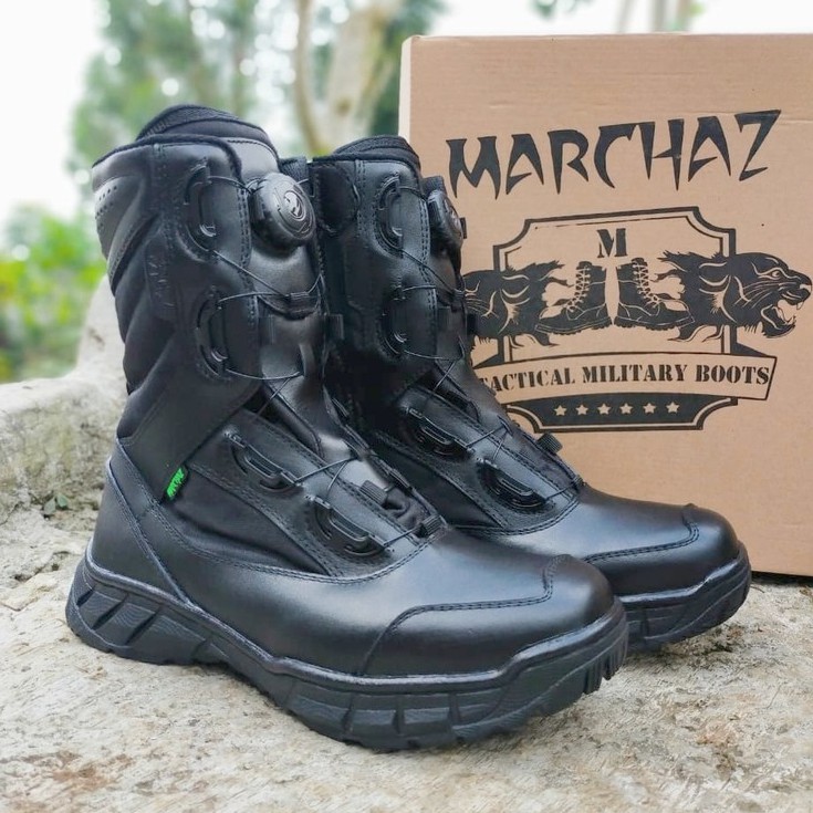 SEPATU PDL TALI PUTAR HITAM DAN CREAM GURUN MODEL TERBARU BAHAN KULIT SAPI ASLI MERK MARCHAZ SEPATU PDL TNI POLRI SECURITY SATPAM SATPOL PP KEMHAN