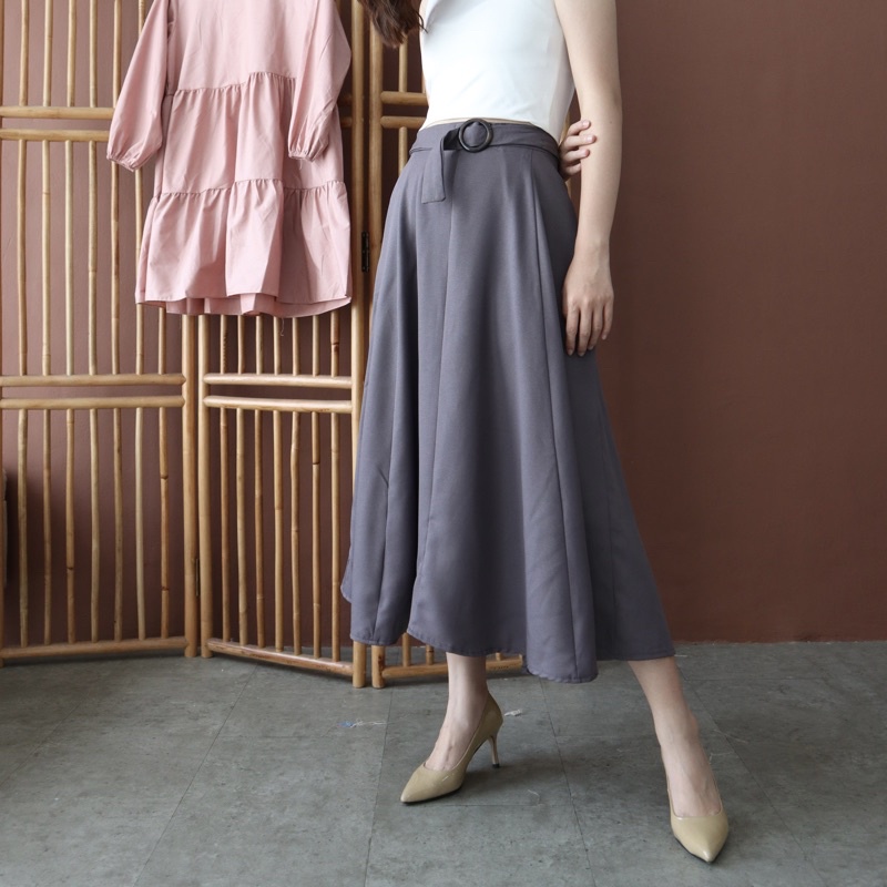 MSMO Juliet Long Skirt Belt / Rok Wanita / Skirt-Grey
