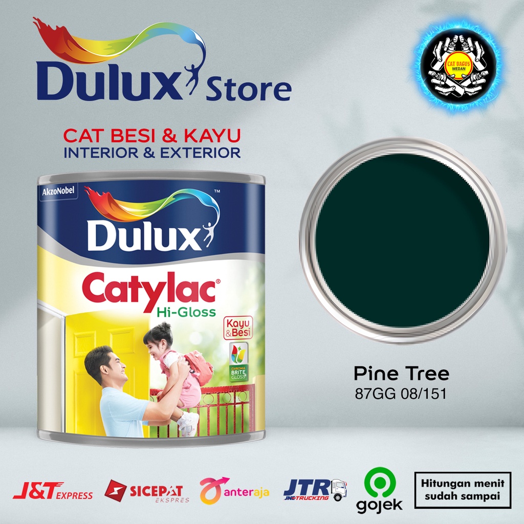 CAT MINYAK CAT KAYU DAN BESI DULUX CATYLAC HI-GLOSS 1 KG WARNA PINE TREE 87GG 08/151 HIJAU TEAL TUA 