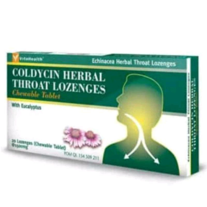 Coldycin Herbal Throath Lozengesh 20'Tablet Chewable Vitahealth Meredakan Sakit Tenggorokan