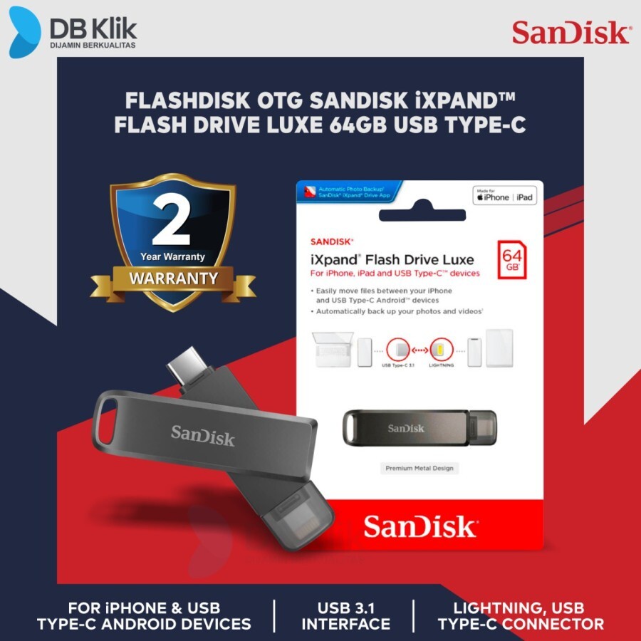 Flashdisk OTG SanDisk iXpand Flash Drive Luxe 64GB USBC3.1 ( Lightning )