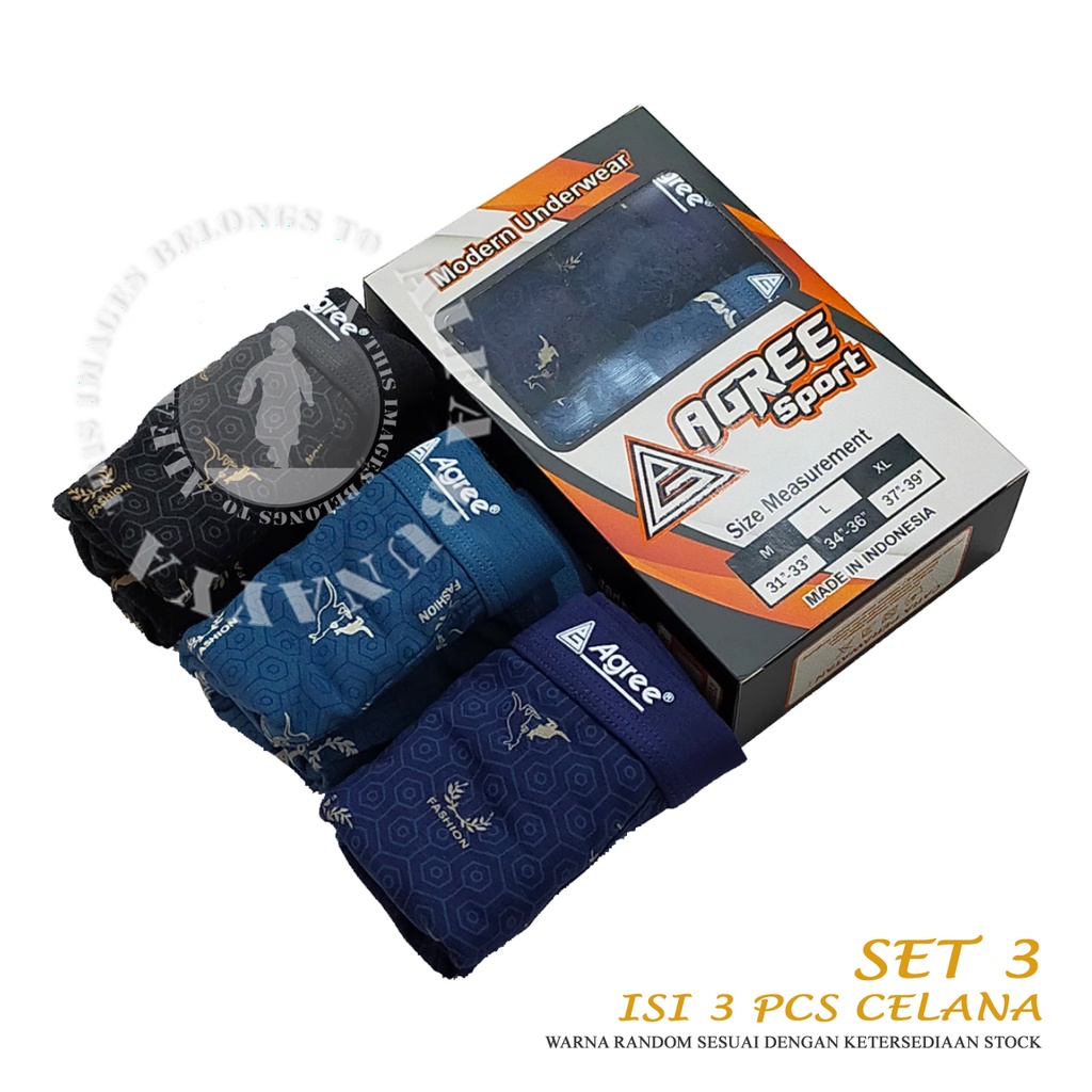 3 Pcs Celana Dalam Pria AGREE SPORT BOXER CD Underwear Pakaian Dalam AB12AGS31