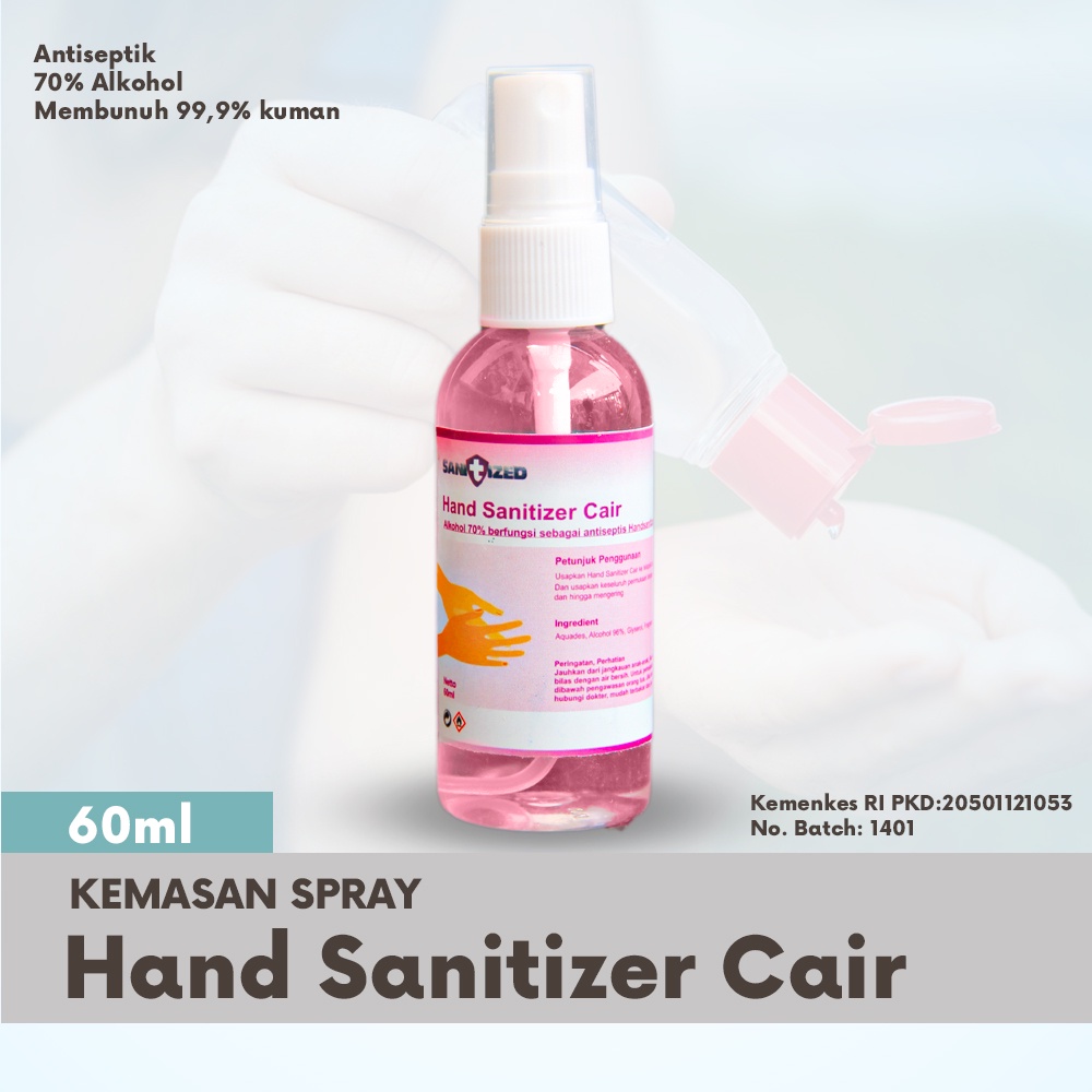 HAND SANITIZER CAIR SPRAY 60ML IZIN KEMENKES HANDSANITIZER CAIR 60ML SPRAY KUALITAS PREMIUM READY STOCK