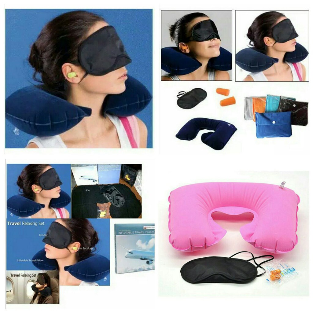 INFLATABLE TRAVEL PILLOW LOW BANTAL LEHER PENUTUP MATA TELINGA THREE TOURISTS TREASURES