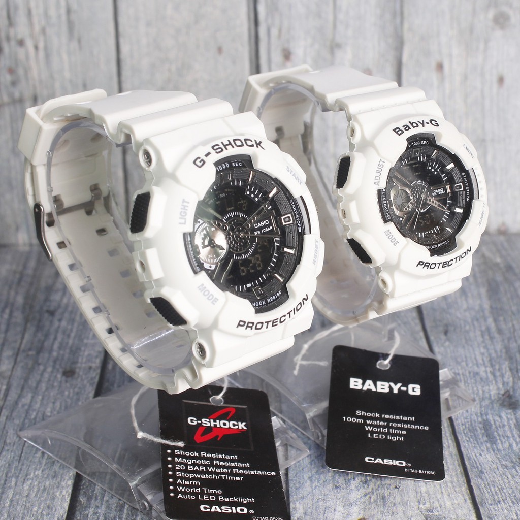 STOK TERBATAS  JAM CASIO COUPLE G-Shock & Baby-G Full Putih White GA110