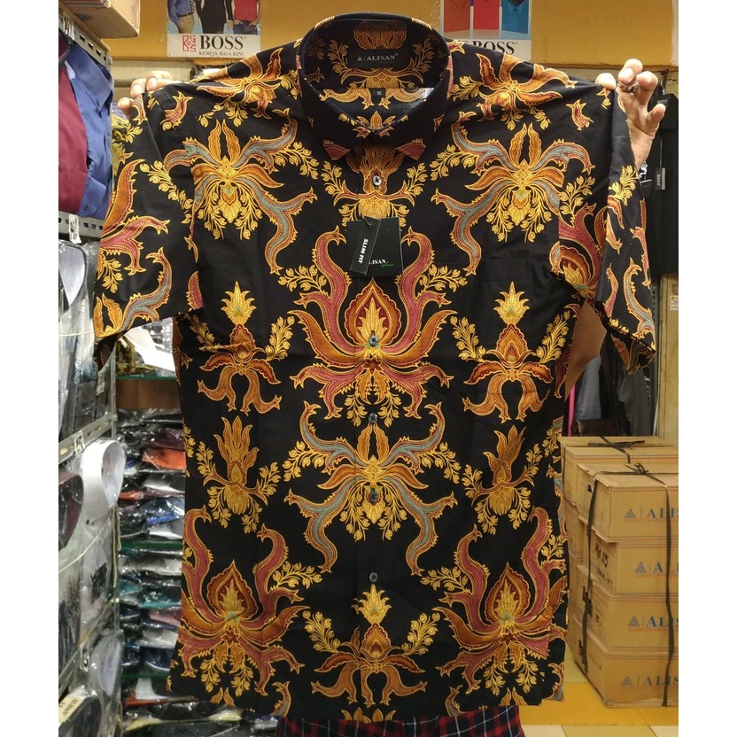 Kemeja Pria Alisan Pendek BATIK Motif KEPITING MERAH HIJAU