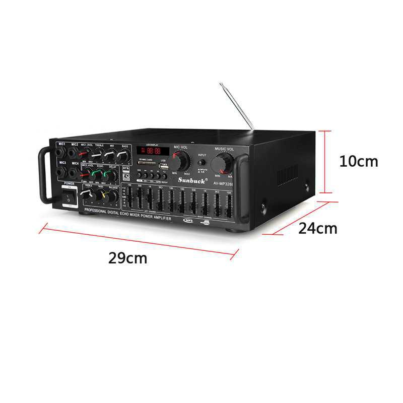 Bluetooth EQ Audio power Amplifier digital echo mixer Karaoke Home Theater Sunbuck 2000W AV-326BT