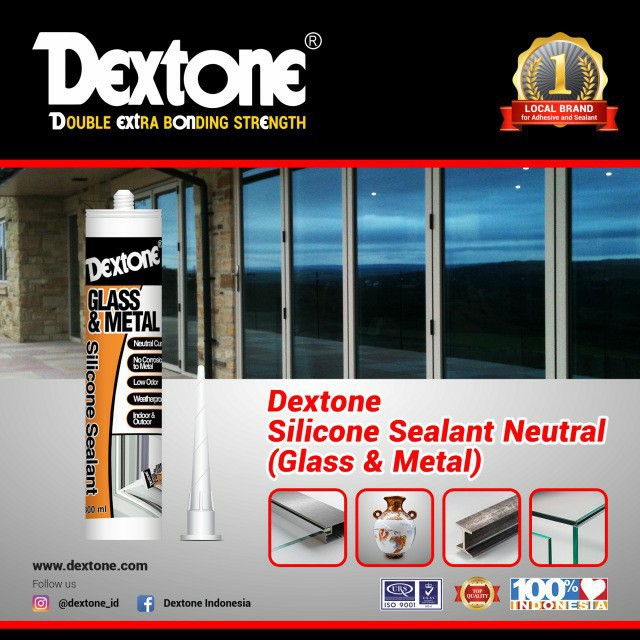 Dextone Silicone Sealant Lem Kaca &amp; Metal Neutral Cure Indoor Outdoor