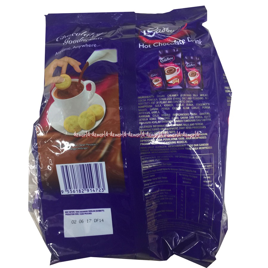 Cadbury hot Chocolate Drink 15sachet Minuman Coklat 3in1 Catbury Catburi Cadburi 15 sachet Coklat Bubuk Siap Minum Cadbury's