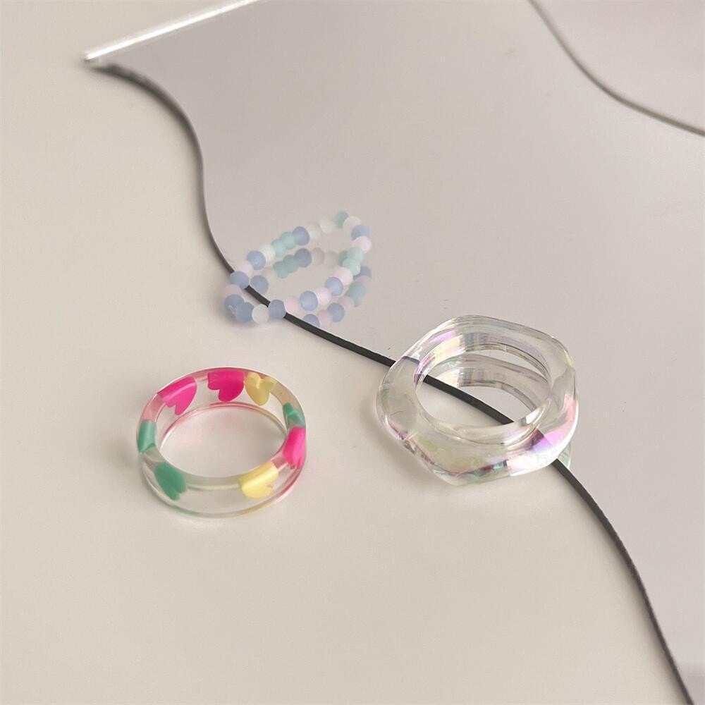 3pcsset Cincin resin Akrilik Transparan Asimetris Gaya Korea Untuk Wanita