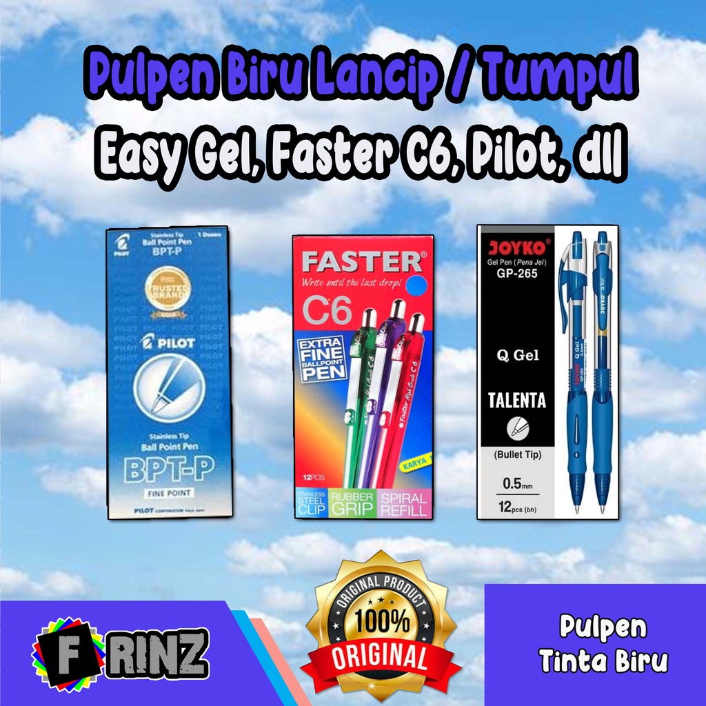 

ATK ~ ( ECER ) Pulpen [ BIRU ] Gel Lancip & Tumpul