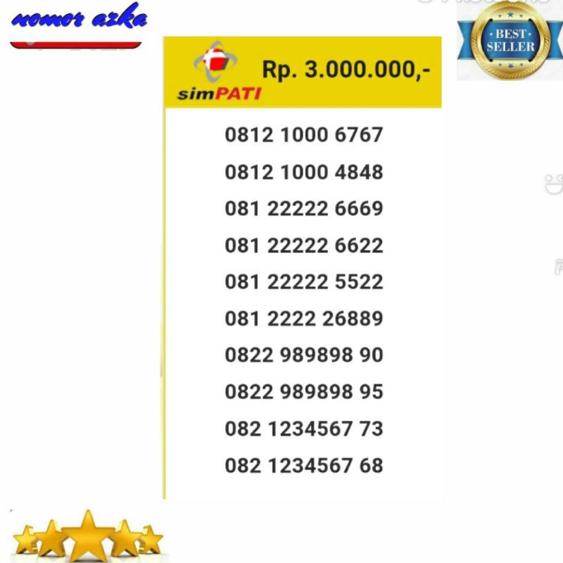 Nomor cantik simpati 0812 1000 6767 seri Double AB 6767 rapi Bsm03