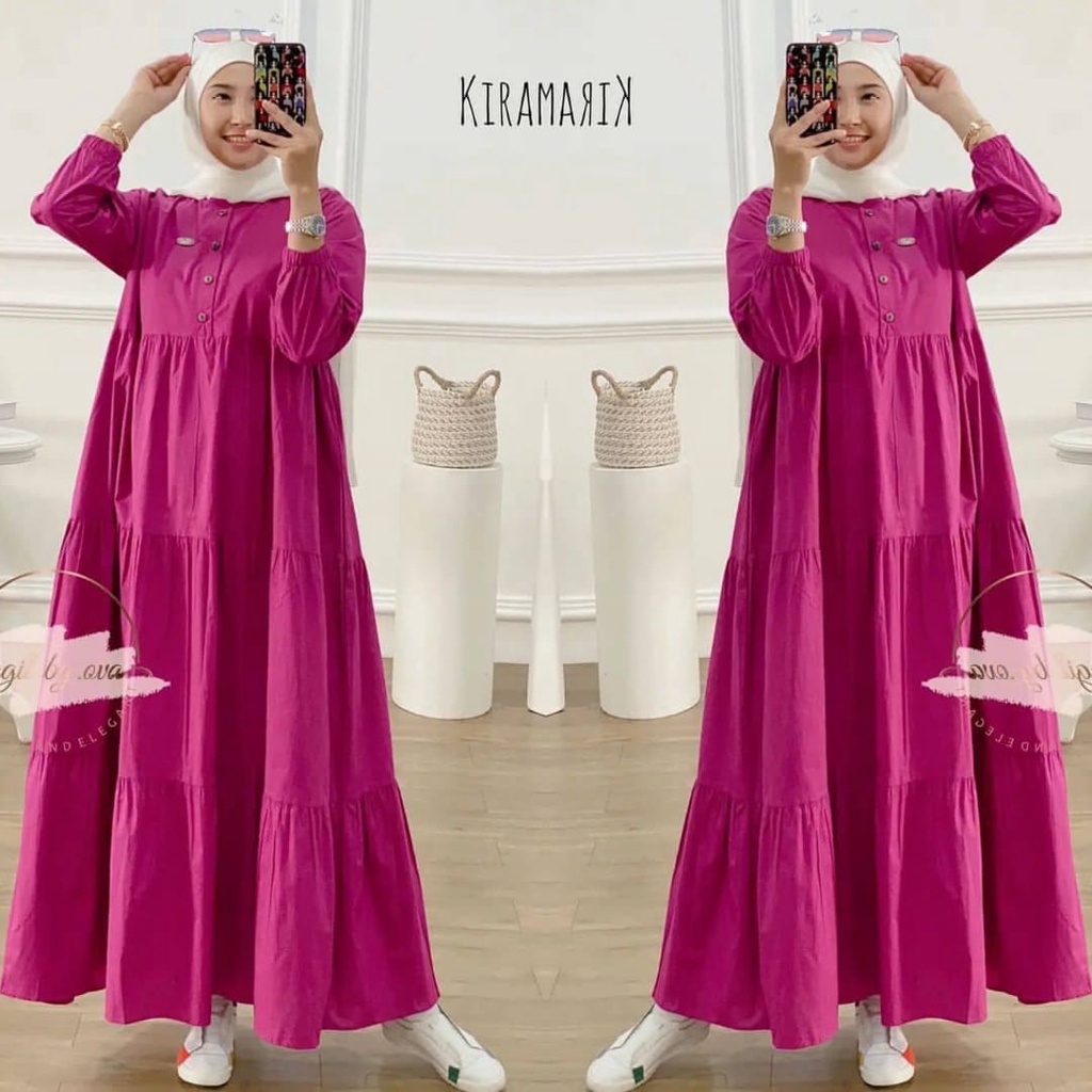 midi dres polos katun twill tebal premium rempel ori import busui gamis midi dress muslimah terbaru 