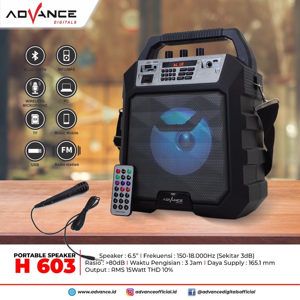 Speaker karaoke Bluetooth portable Advance H-603 dengan Mic