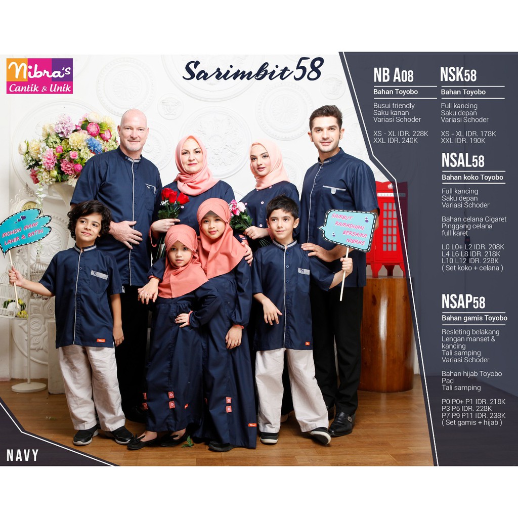 NIBRAS GAMIS NB A08 NAVY BAHAN TOYOBO BUSUI / SARIMBIT MUSLIM KELUARGA LEBARAN