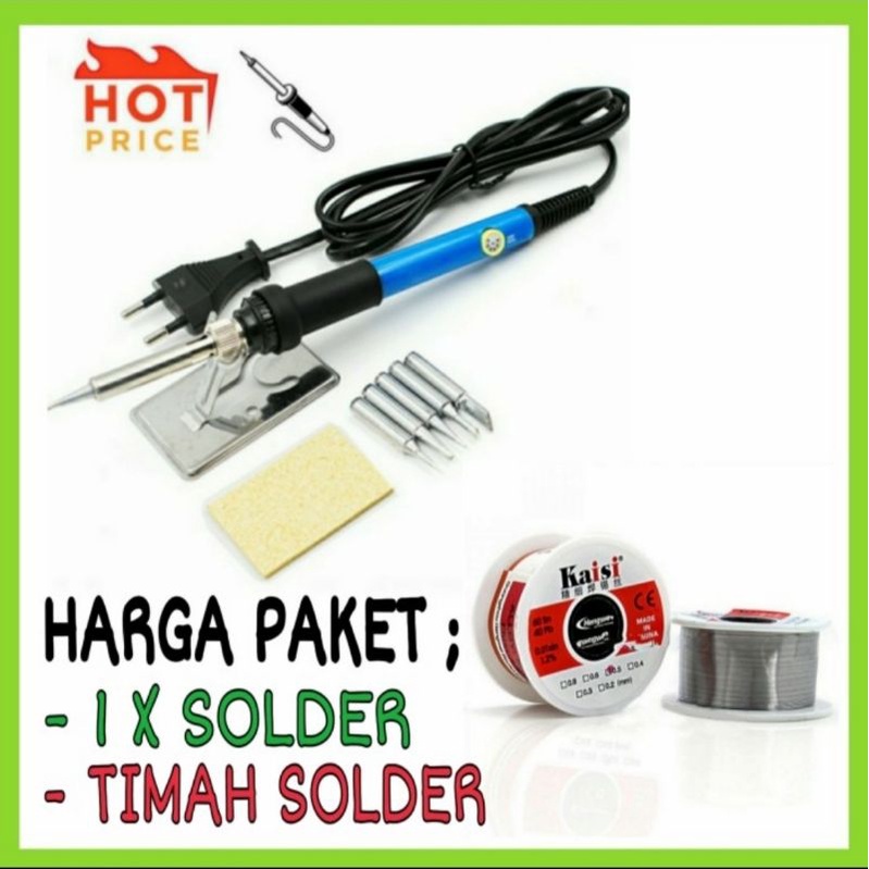 Paket Taffware Solder 60 Watt Dan Timah Kawat Solder Awet Cepat Panas