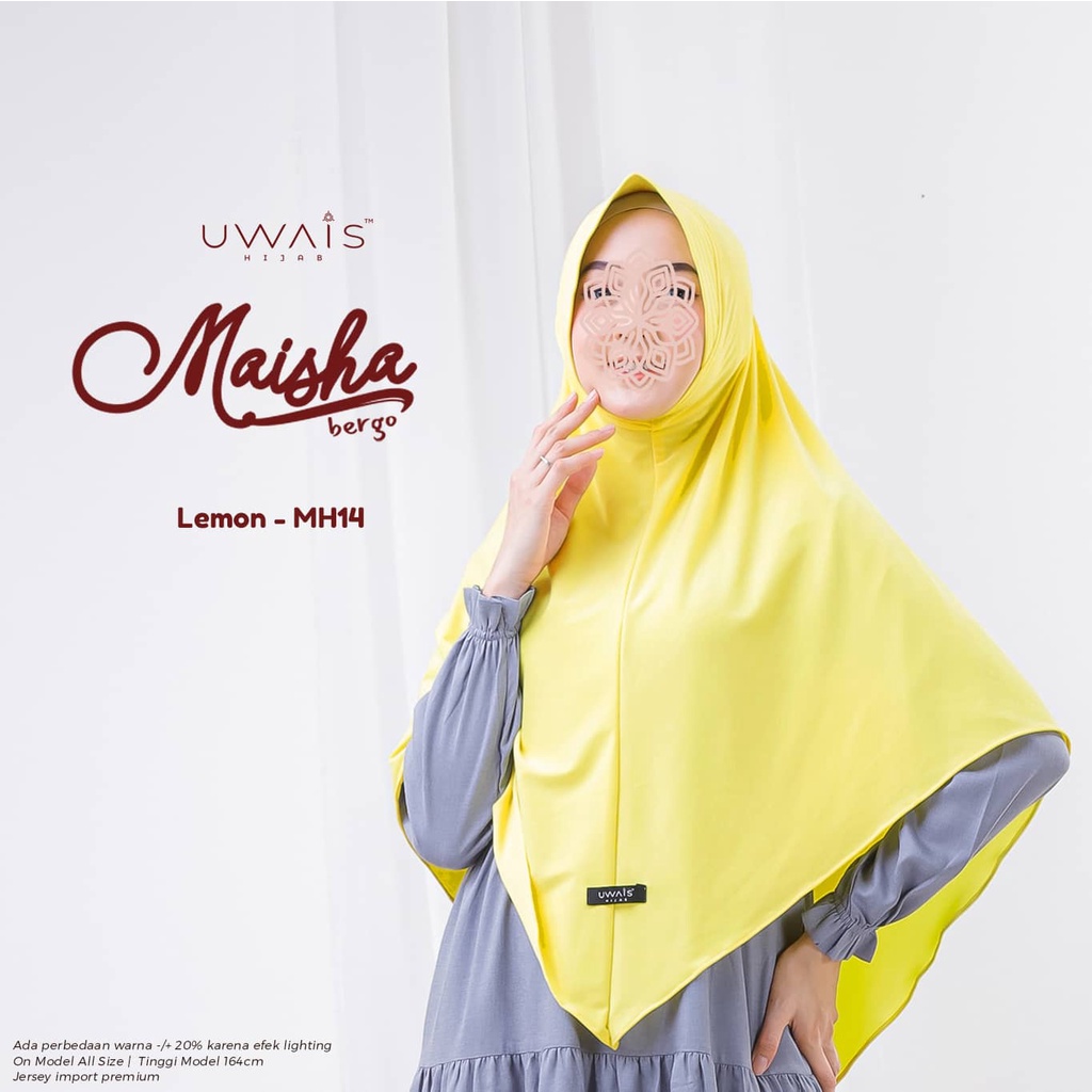 JILBAB INSTAN BERGO MAISHA KERUDUNG KAOS JERSEY  POLOS ANTEM UWAIS HIJAB SYARI TERBARU BEST SELLER-Lemon