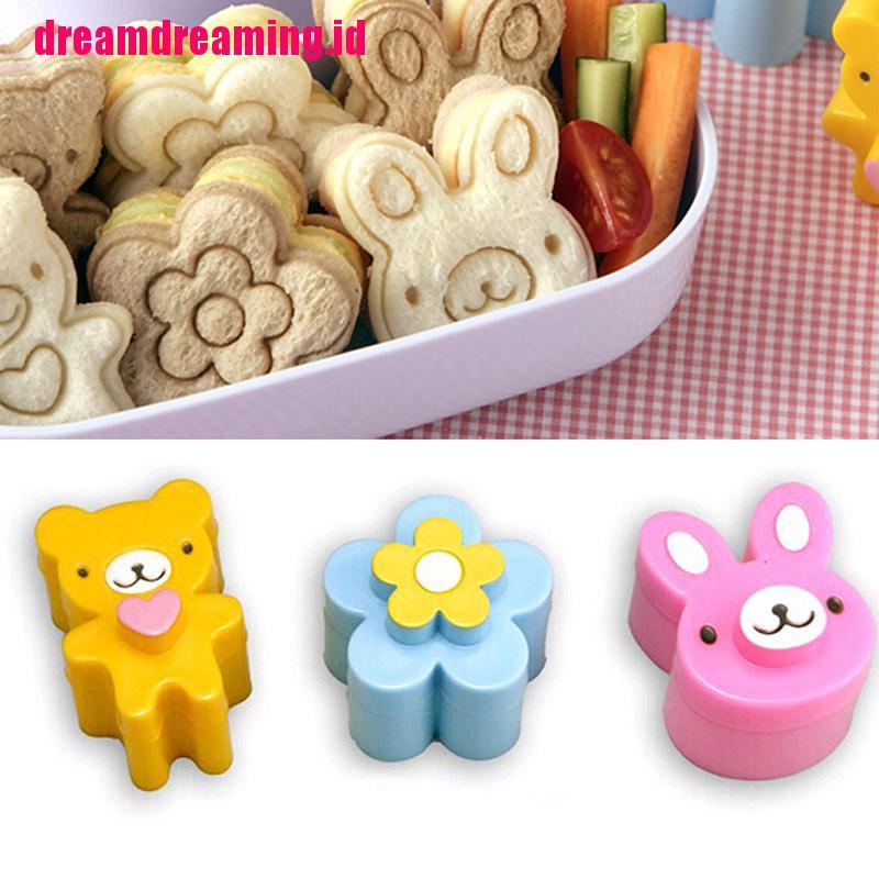 (Dreamdreaming.Id) 3pcs Cetakan Pemotong Roti / Sandwich / Cookie / Bento Bentuk Kelinci / Panda