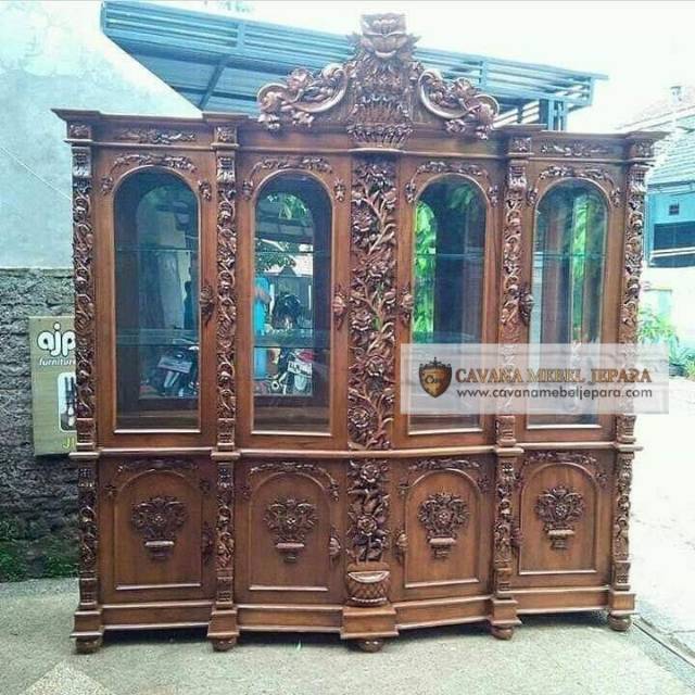 Lemari pajangan kayu jati shima,  lemari hias jepara