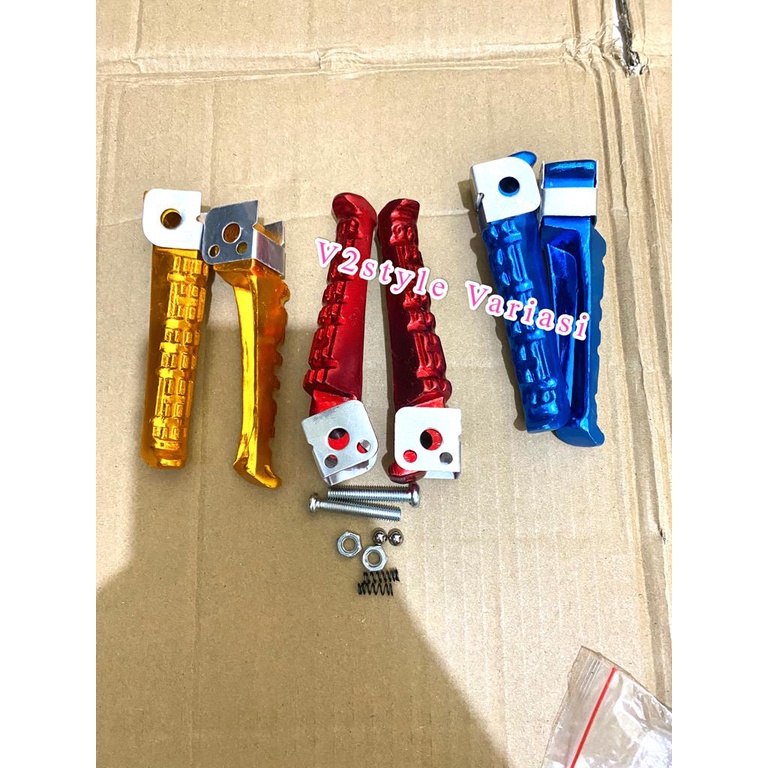 SET KANAN KIRI STEP BELAKANG VIXION NEW OLD PIJAKAN KAKI JAGUNG BELAKANG SET KANCING PER BAUT BOSHING PNP VIXION BARU LAMA VIXION NVL NVA MX LOKAL GOLD MERAH BIRU CHROME SILVER INJAKAN KAKI BELAKANG FULL SET PNP VIXION