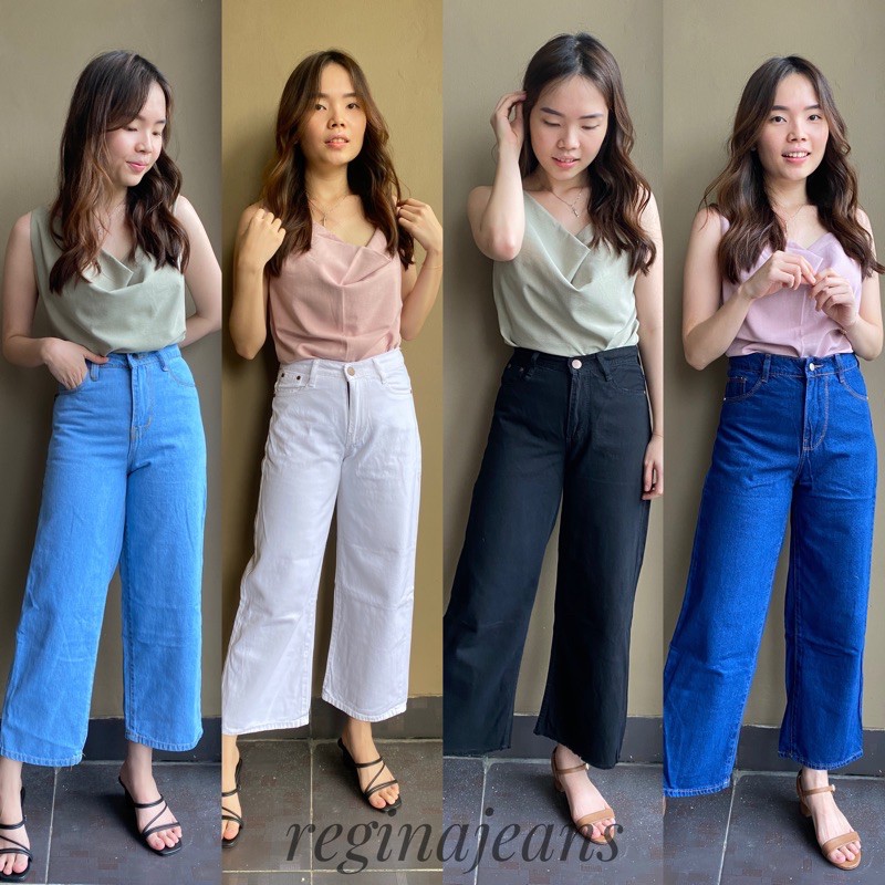 boyfriend jeans lebar bawah highwaist kulot boyfriend wanita hw hitam putih snow terang bigsize
