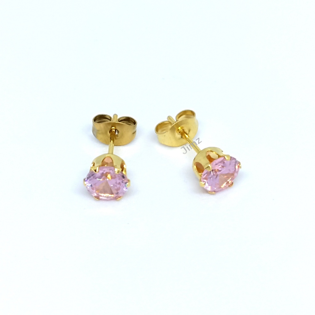 Jimz - Anting Tusuk Titanium Asli Zircon Bulat Liontin Korea Anti Karat Anti Luntur Fashion Aksesoris Wanita Nagita Rose Gold Branded