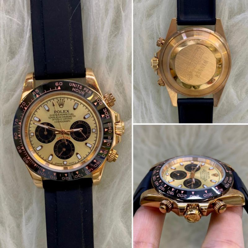 Jam tangan pria rolex daytona winner rubber premium japan automatic diameter 40mm