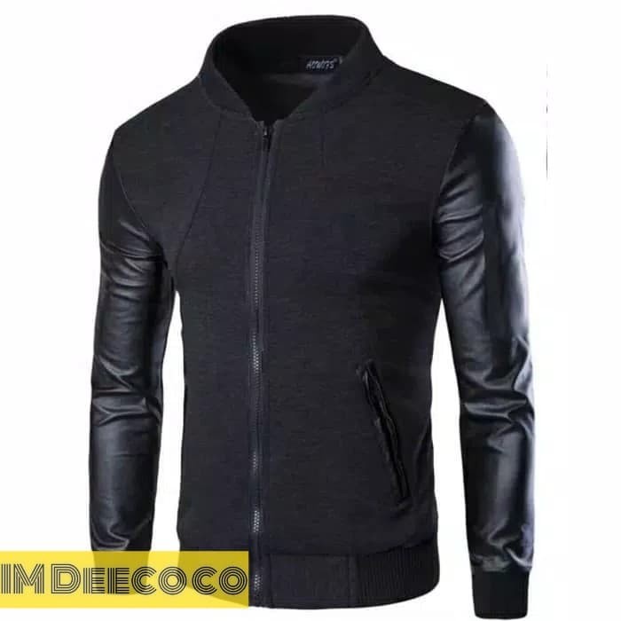 Jaket Pria Jaket Semi Kulit Bomber Pria Kombinasi Fleece dan Distro Anak Motor - SIZE, L (L6Q2) Jake