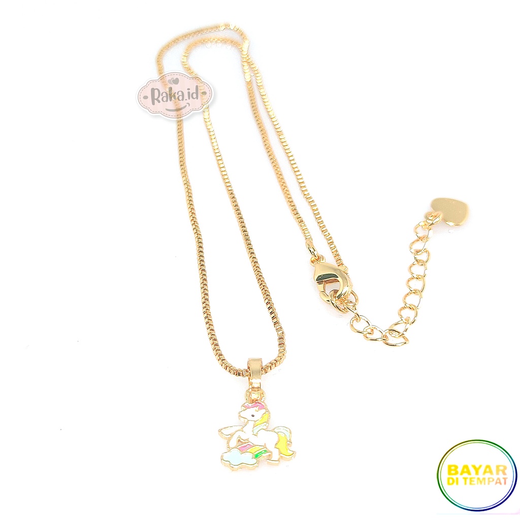 Kalung Anak Unicorn Kuda Poni Pelangi Perhiasan Cantik Anak Lapis Emas 18k 763