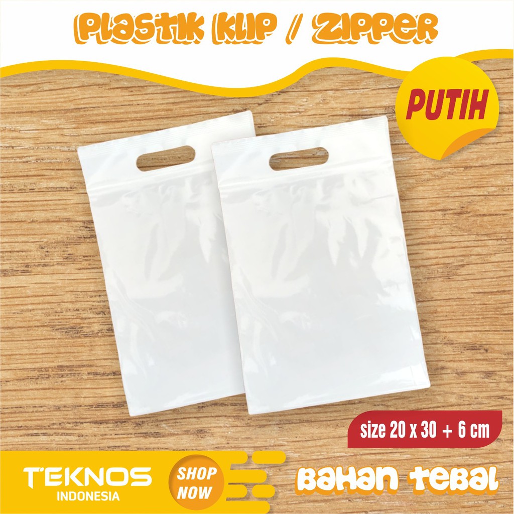 PLASTIK KLIP PLONG ZIPLOCK UKURAN 20X30+6 ECER TEBAL PUTIH SUSU
