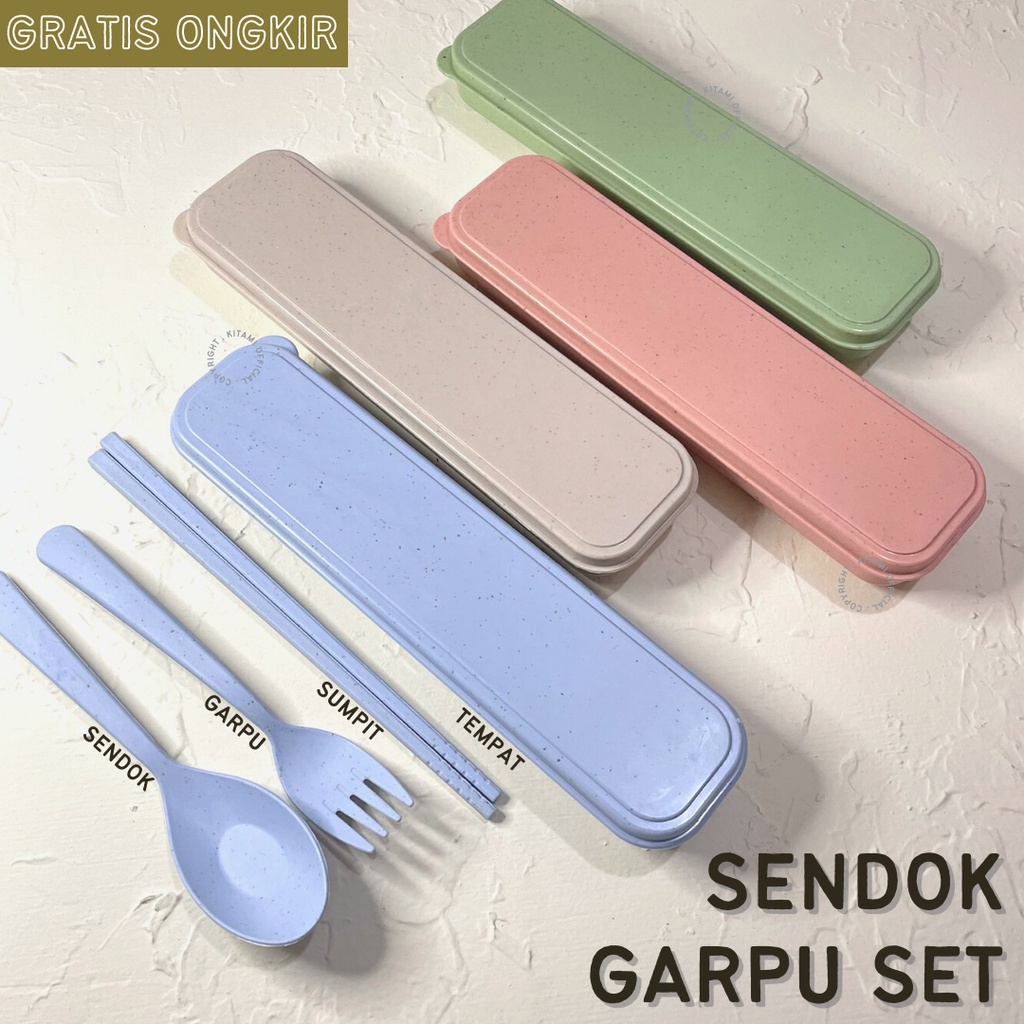 SENDOK GARPU SUMPIT SET | ALAT MAKAN PORTABLE SET UNTUK TRAVEL DARI GANDUM JERAMI