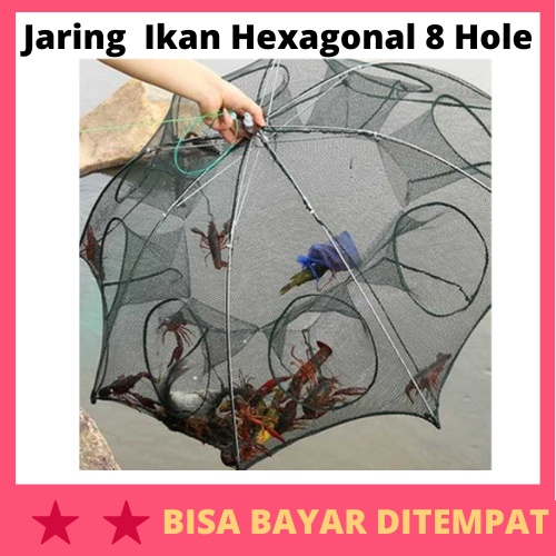 Jaring Pancing Ikan Hexagonal 8 Hole Fishing Net Trap Cage / Jaring Jala Payung Bubu Pancing Memanci