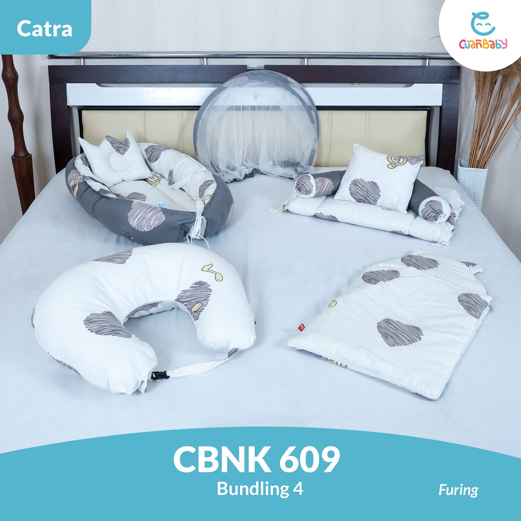 Kasur Bayi Perahu Paket 4 Sprei Furing Motif Love Grey and White Kain Catra CBNK 609