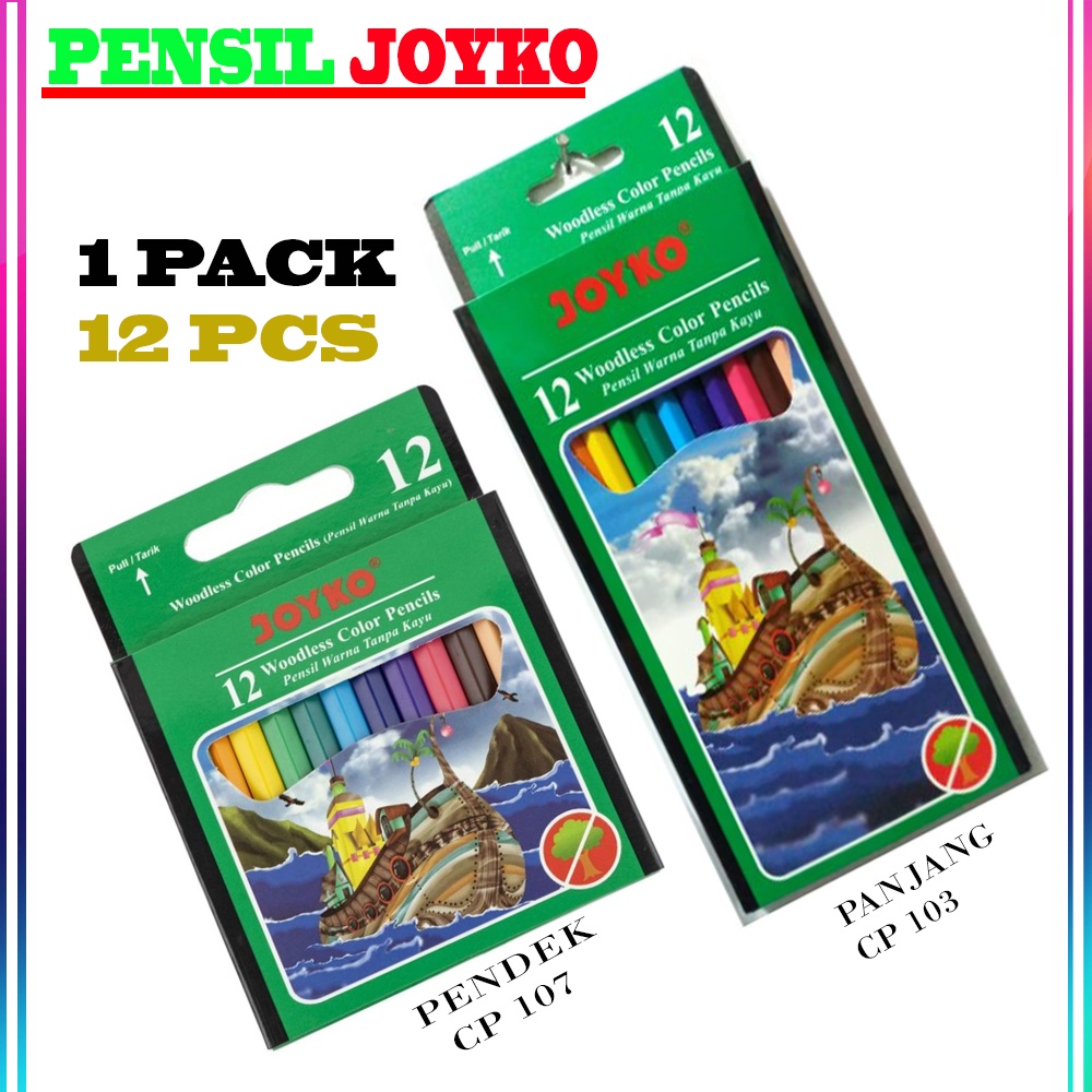 

Pensil Warna Joyko PENDEK CP 107 / Pensil Warna Joyko PANJANG CP 103 (1 Set 12 pcs) Alat Gambar Color Peralatan Sekolah