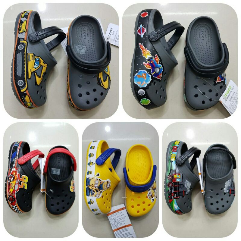 SANDAL ANAK FUN LAB CLOG CARS Mc QUEEN / TRAIN / EXCAVATOR / MINION  MINIONS / GALATIC