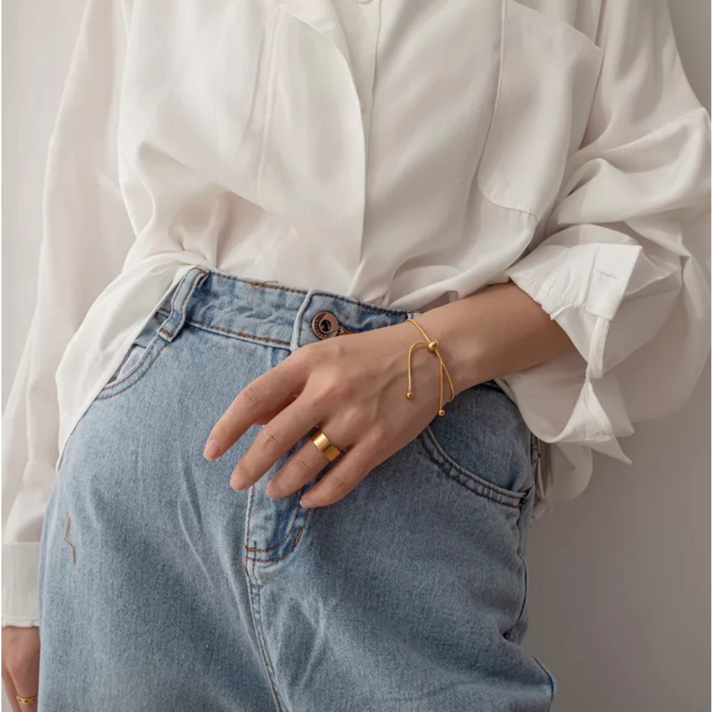 Gelang Serut Titanium Model Rantai Tulang Ular Polos Warna Gold dan Silver