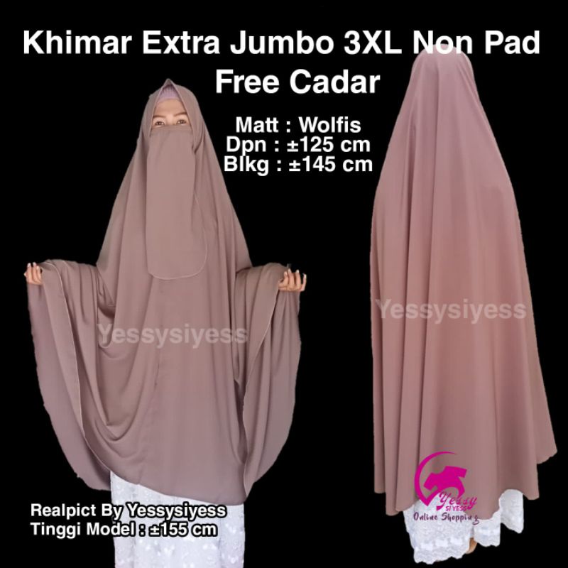 ( 3XL Non Pad Free Cadar ) Hijab Instan Extra Jumbo XXXL Sebetis Non Ped Khimar Syari Jilbab Kerudun