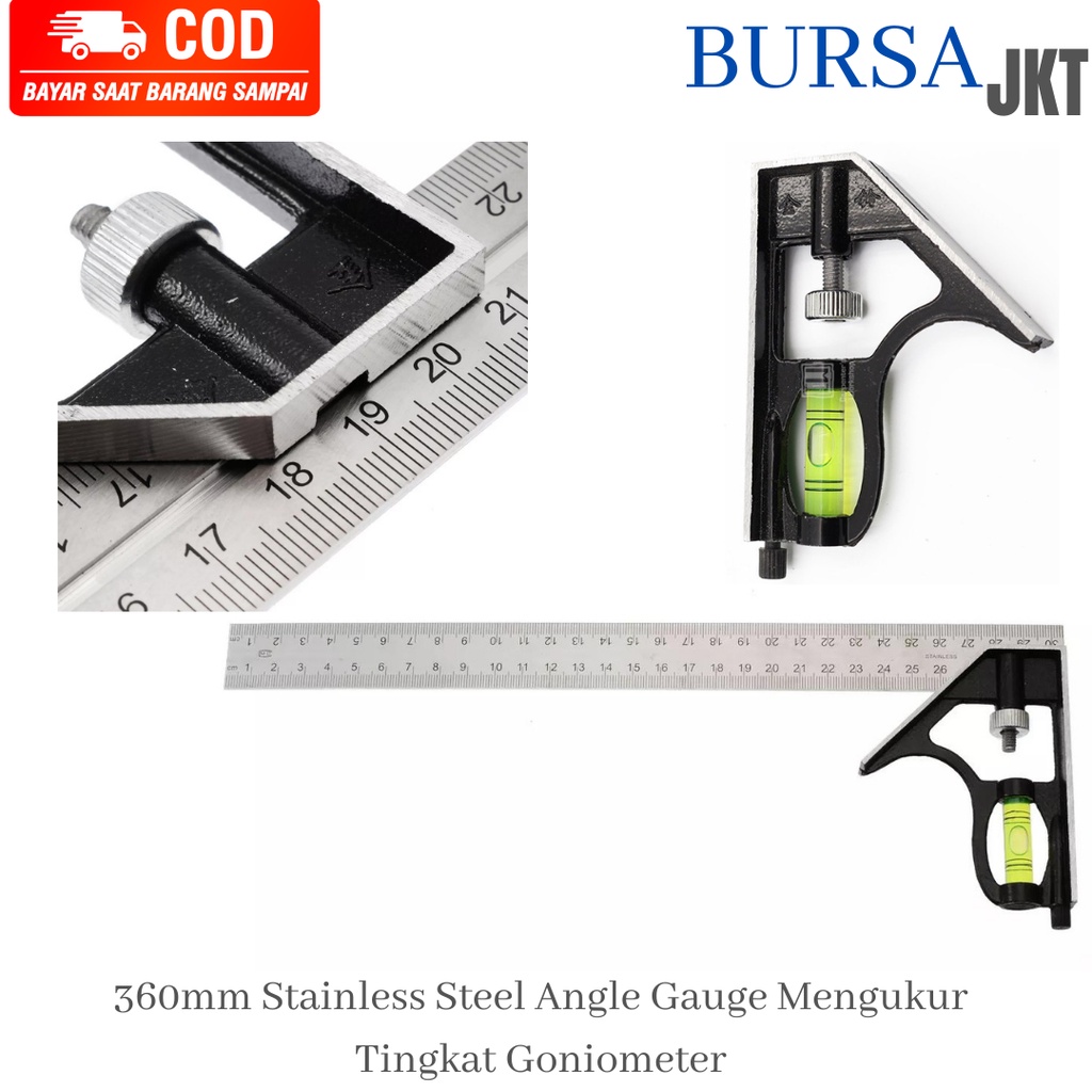 

PENGGARIS SIKU SUDUT WATERPASS TUKANG KOMBINASI MULTIFUNGSI 30 CM 2IN1