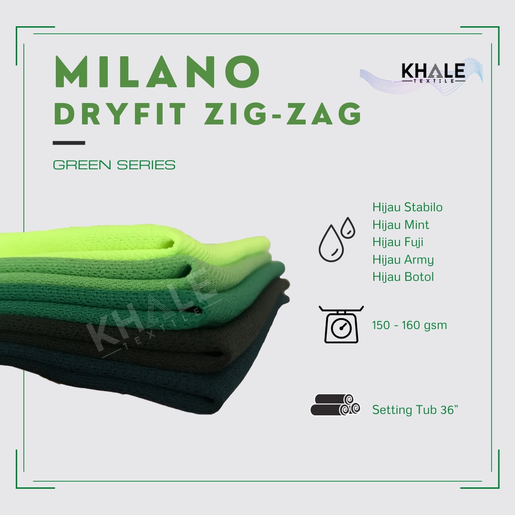 Bahan Kain Drifit Milano Zig Zag Premium Jersey Dryfit Polyester Hijau Series